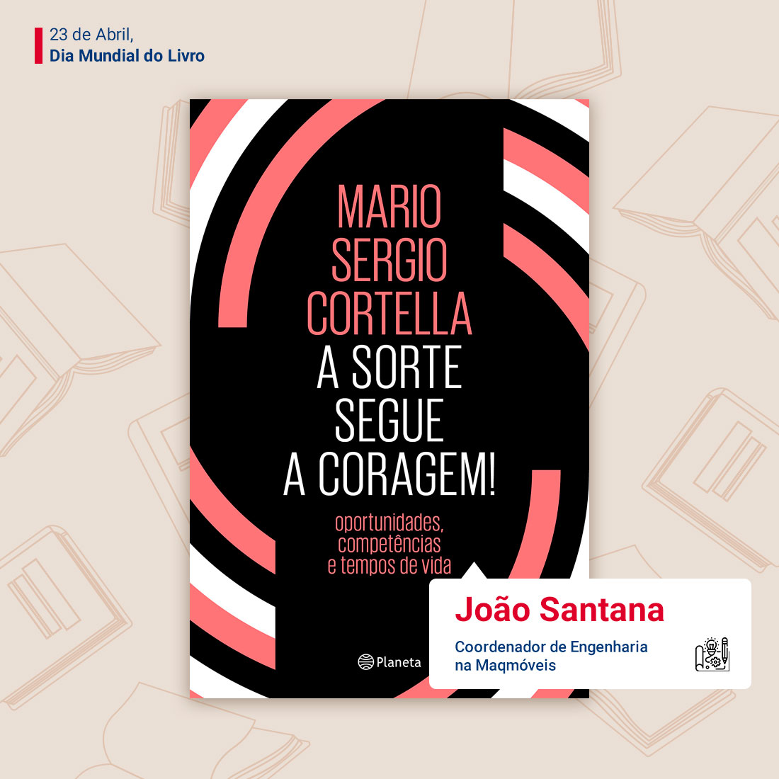 imagem grafica com fundo cor marrom e com a capa de livro indicado