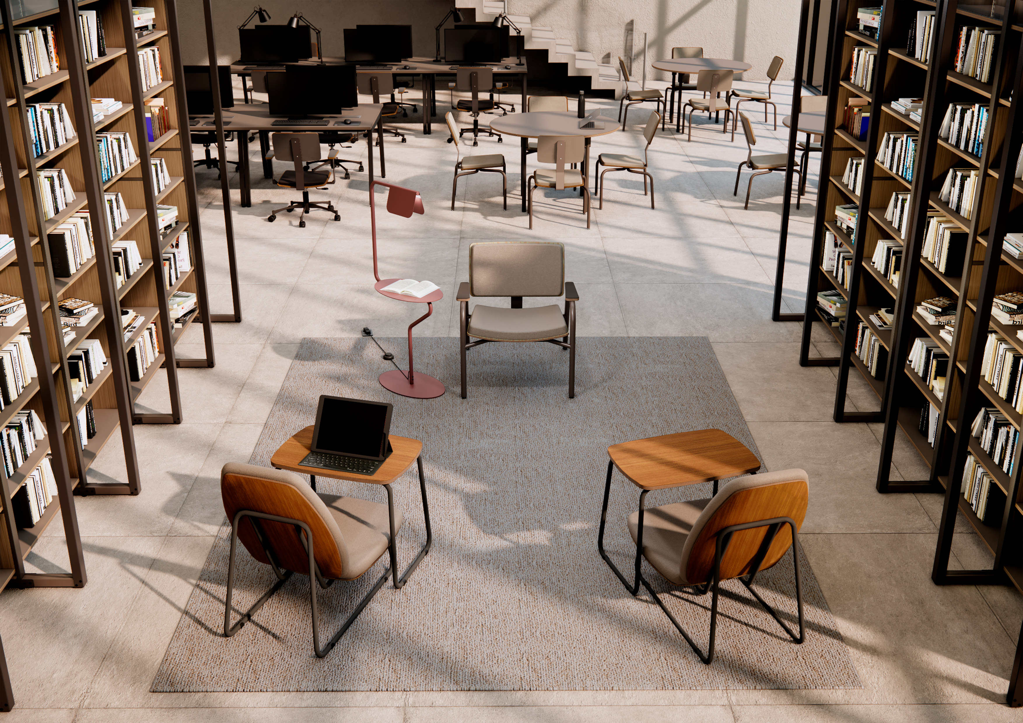 Estante modular Flip conta com iluminação integrada.