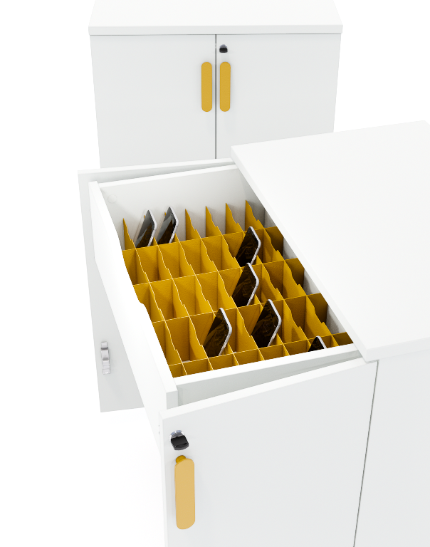 Armário para celular com chave, da linha Maq Educar,  é um móvel compacto que armazena com segurança os celulares dos estudantes durante as aulas